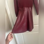 Shoshanna  Alexa Three Quarter Sleeve Faux Leather And Knit Combo Dress Photo 4
