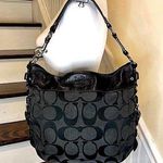 Coach  Oversized Black Charcoal Jacquard Signature C Top Zipper Hobo Shoulder Bag Photo 0