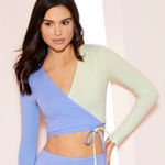 Gianni Bini  Y2K Style‎ Colorblock Wrap Crop Top Long Sleeve Blue Green XL New Photo 0