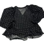 IRO  Top Womens Small Black Cadmos Wrap Effect Studded‎ Chiffon Peplum Blouse Photo 3