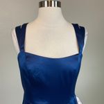 XScape  Satin Double Strap Sleeveless Column Evening Gown Blue Size 6 Thigh Slit Photo 6