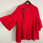 IC By Connie K Swing Jacket Womens XL Red Full Zip Embroidered 3/4 Bell Sleeve Photo 3