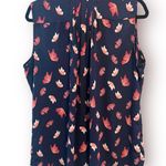 Charter Club Butterfly Pleated Button Down Sleeveless Top Blouse Navy Blue L Photo 1