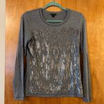 Lafayette 148  New York Gray Grey Silver Sequin Long Sleeve T-Shirt Size Small Photo 0