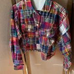 British Khaki  Multicolor madras Plaid ladies trucker jacket small Photo 0
