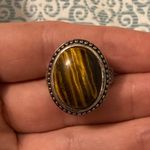 Sterling Silver Woman vintage size 9 large Tiger eye gemstone  ring Photo 4