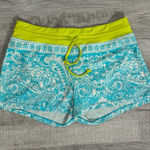 Athleta Women’s Paisley Swim Shorts Neon Green Waist Blue Board Sz M Medium Photo 0