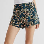 Free People Momo New York Floral Embroidered Silk Shorts X  Turquoise Medium Boho Photo 0