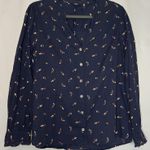 Next Women's Size 14 Navy Floral Lightweight Longsleeve Button down Blue Photo 0