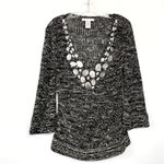 Vertigo Paris Vintage Grey Beaded Sweater Metallic Stone Embellished V Neck M Photo 1