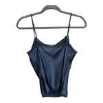 Ellison  Slip Satin Lace Trim Tank Cami VNeck Blue Size Small Photo 3