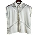 The Kooples WHITE button Up Blouse Collared Size Small Crochet Detail Sleeveless Photo 0