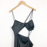 ZARA Black Asymmetric Satin Midi Dress Size Large Cut Out Sexy Cocktail Wedding Photo 10