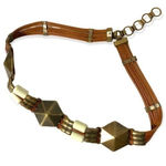 Vintage 80s boho leather metal beaded waist belt Brown Photo 0