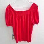 Tommy Hilfiger MODAL knit Top Smocked Puff Sleeve Square Neck Top pink NWT Photo 6