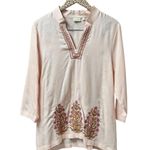 Spartina 449 Everleigh Tunic 3/4 Sleeve Woodblock Floral Embroidery Pink Large L Photo 4