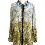 Aratta Silent Journey Button Down Shirt Floral Blouse Paisley Top Green Size M Photo 0