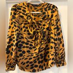 J.Crew Women's Ruffle Front Satin Top - Black and Tan Size Small V-Neck Photo 2