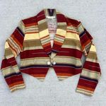 Vintage 80s Southwestern Saddle Blanket Striped Cropped Concho Blazer Jacket MED Orange Photo 0
