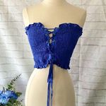 Boutique Blue Lace-Up Top Photo 0