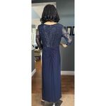 Alex Evenings Navy Long A-Line Detailed sequin Bodice sheer sleeves Dress 10 p Photo 3
