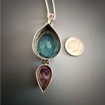 ATI Mexico Blue and Pink Teardrop Sterling Silver Pendant with SS Plate Chain🔥 Photo 3