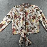 Ophelia Roe  Floral Blouse‎ Women Small Front Tie Sheer Long Sleeve Mock Neck Top Photo 0