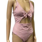Beach Joy One Piece Keyhole Cutout Pink White Bow Gingham High Waist Swim Suit L Size L Photo 3