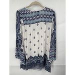 Angie Bohemian Paisley Retro Blouse Women Large White Blue Art To Wear Artsy Photo 1
