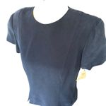 Dana Buchman ‎ NWT 100% Silk Dark Navy Short Sleeve Button-up Back Blouse Size 6 Photo 2