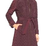 Cole Haan Burgundy Quilted Long Jacket w/Brown Leather Trim, NO BELT XL $260 Photo 0