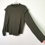 Free People  Dark Olive Green Ruffle Long Sleeve Top Photo 5