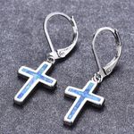 Shiny Opal & Silver Cross Pendant Earrings, Holy Land Jerusalem Catholic Charm Photo 1