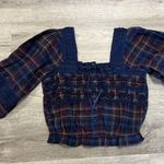 American Eagle  Boho Plaid Crochet Top Size M Photo 0