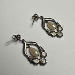 Avon Silver Tone Faux Pearl Rhinestone Pierced Dangle Drop Earrings Photo 5