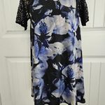Lucky Brand  Denim Floral Lace Shift Dress Lace Sleeves Size S Photo 0