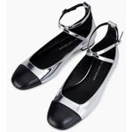 Stuart Weitzman  Eden Ballet Flats Silver Black Leather Cross-Strap US 8 NIB Photo 1