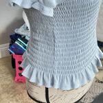 AQUA Womens Blouse Sz Small Smocked Puff Sleeve Boho Cottagecore Coastal Cowgirl Photo 3