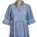 Gretchen Scott Teardrop Ruffle Tiered Midi Dress in Stripe Martine Periwinkle Blue Photo 2