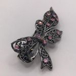 Vintage Metal Silver Tone Bow Barrette With Pink Gems Photo 2