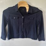 J Jill Wearever Collection Knit Shirt Jacket Button Front Top Navy Blue Medium Photo 0