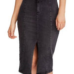 Free People  | Maddie Denim Midi Skirt Front Slit Black Jean Pencil | 28, 6 Photo 0