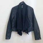 Free People OB418010 Black Coated Waxed Jeans Draped Front Cropped Moto Jacket 6 Photo 2