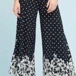 Anthropologie Black and White Polka Dot Floral Wide-Leg Pants Photo 0
