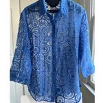 Sheer Oversized Blue Nylon Blouse Shirt Swim Cover Up Top Blouson, Size L Size L Photo 0