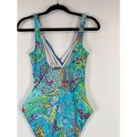 LRL Ralph Lauren Womens Swimsuit Blue Floral Paisley V Neck One Piece Boho M Size M Photo 6