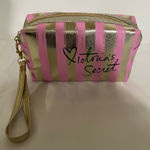 Victoria's Secret  Pink and Gold Striped Makeup Pouch Photo 0