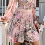 Missord‎ Avante Garde Maximalist Sheer Floral High Neck Bishop Sleeve Mini Dress Pink Photo 0