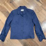 Kasper  Navy Blue Floral Eyelet Linen Blazer Size 6P Photo 3
