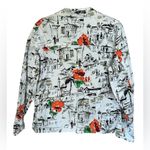 Susan Graver White Shirt Jacket w/Black Sketch Art, Rhinestone Buttons. Size Lrg Photo 1